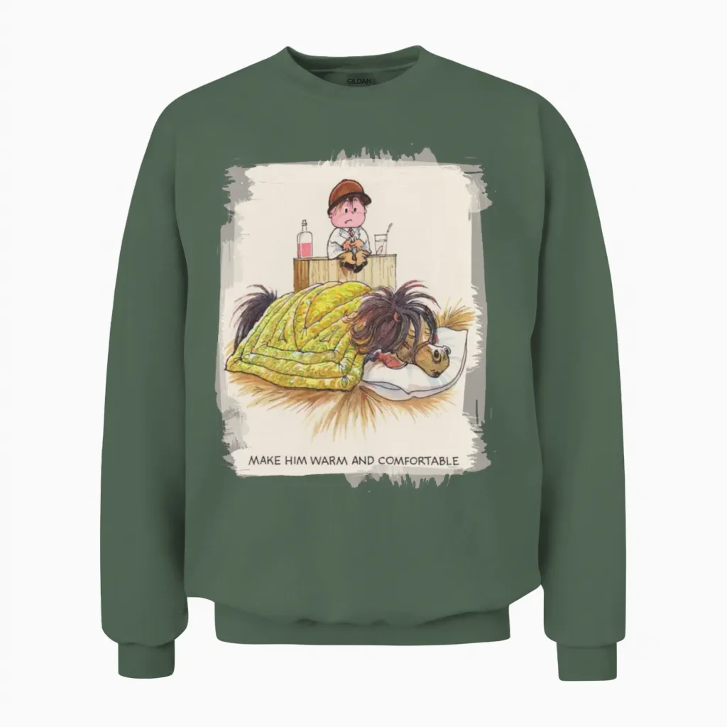 Thelwell Sleeping Horse Warm and Confortable Unisex Sweatshirt in Military Green