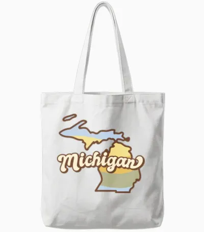 Michigan Retro Tote Bags - White