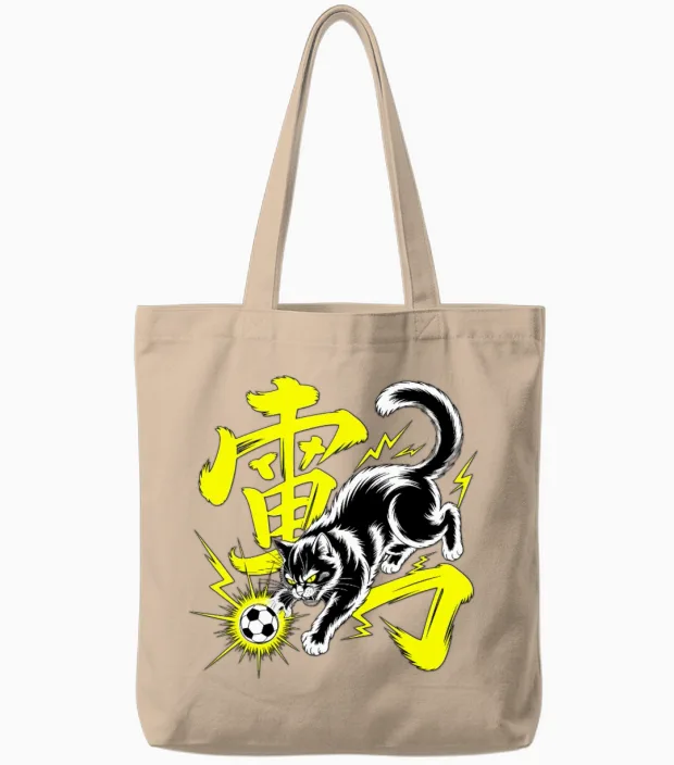 Thunder Cat Soccer - Japanese Anime Football Style Tote Bags in Natural