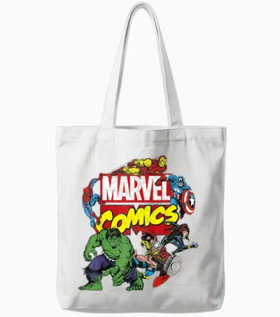Marvel Comics Avengers Group Shot Around Logo Tote Bags - White