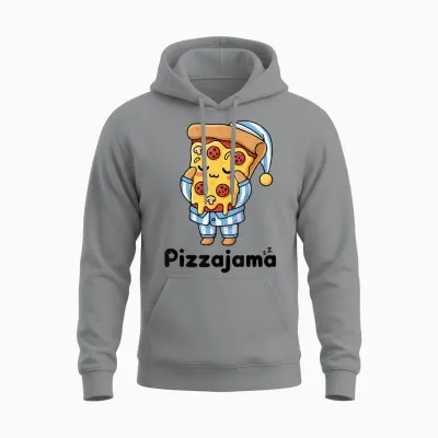 Pajamas Pizza Funny Cartoon Pizza Unisex Hoodie - Sport Grey