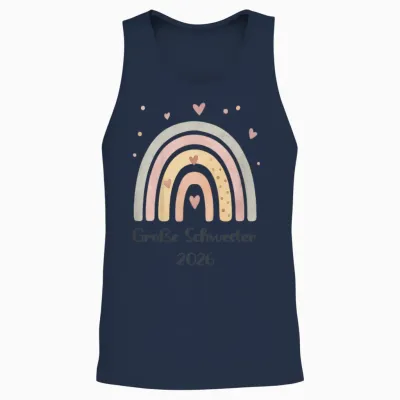 Children's Big Sister 2026 Rainbow Heart Motif Unisex Tank Top - Navy