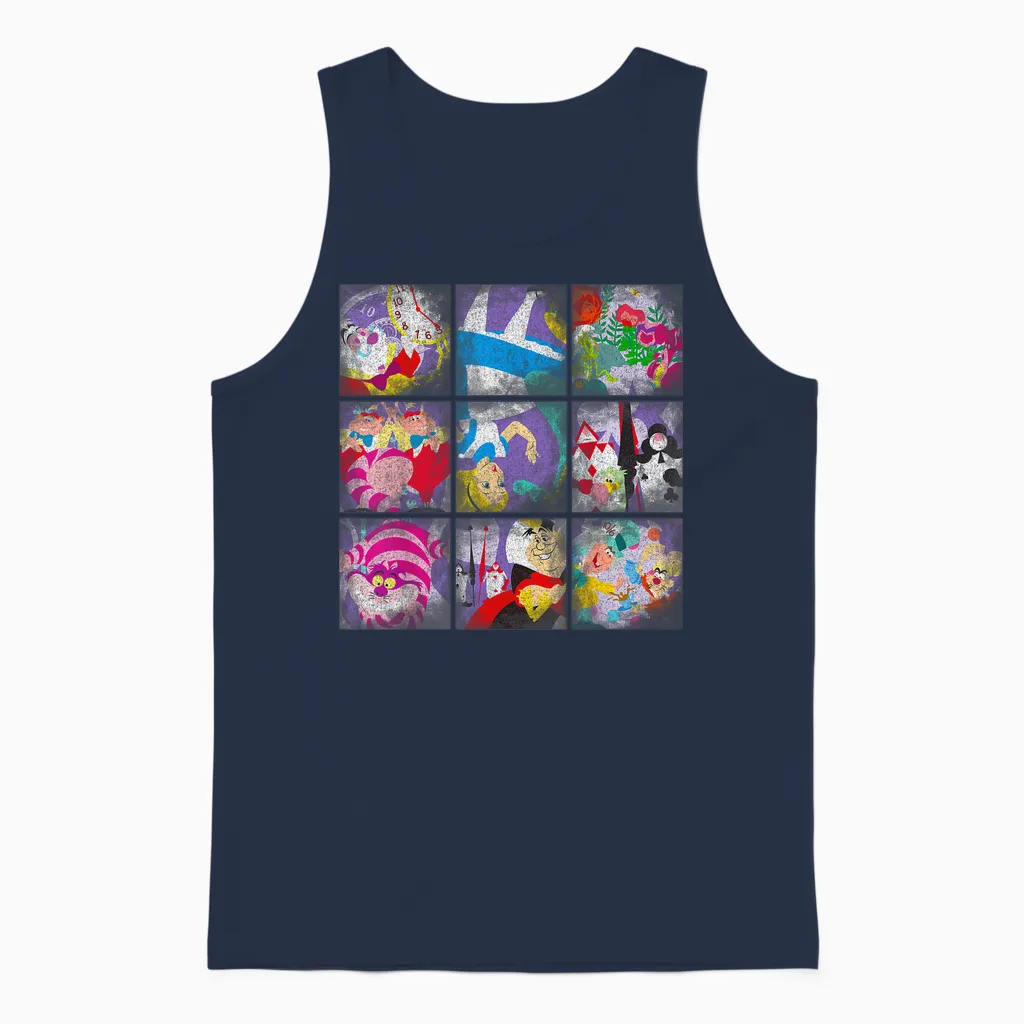Disney Alice in Wonderland Stage Signs T-Shirt, Black, S Unisex Tank Top in Navy