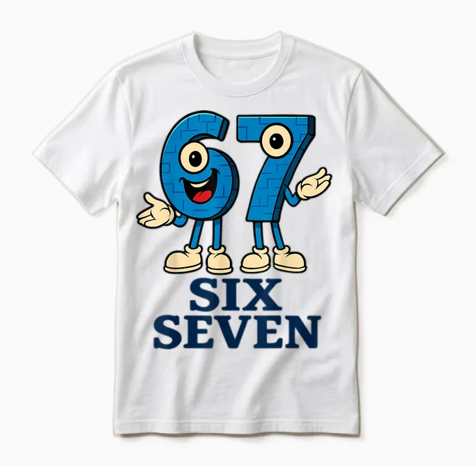 67 Six Seven 6-7 - Funny Italian Brainrot Kids Gaming Meme Unisex T-Shirt in White