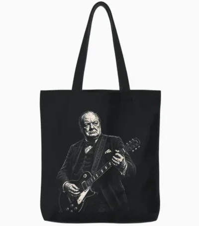 Winston Churchill Jouant De La Guitare électrique à Bascule Humour Tote Bags - Black