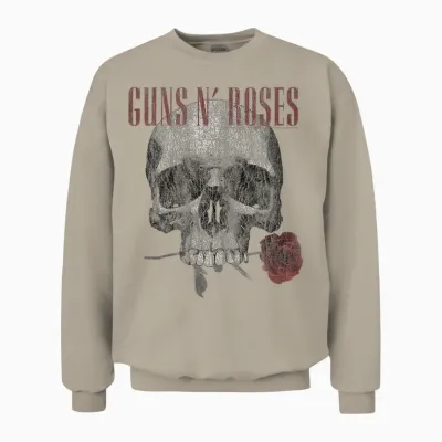 Guns 'n' Roses Hard Rock Band Flower Skull by Rock Off Unisex Sweatshirt - Sand