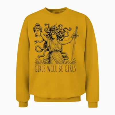 Vintage Girl Will Be Girls Medusa Feminist Clothing Unisex Sweatshirt - Gold