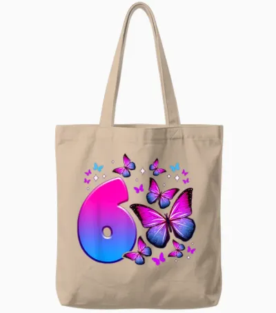 Geburtstag Mädchen 6 Jahre Alt, Schmetterling, Nummer 6 Tote Bags - Natural