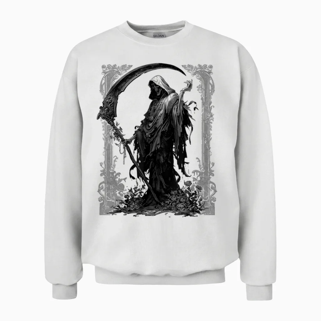 Grim Reaper Pastel Goth Occult Horror Gothic Aesthetic Unisex Sweatshirt in White