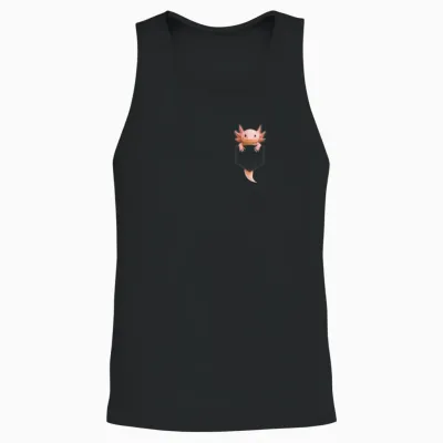 Cute Axolotl Pocket Funny Gifts for Men Women Teen Kid Unisex Tank Top - Black