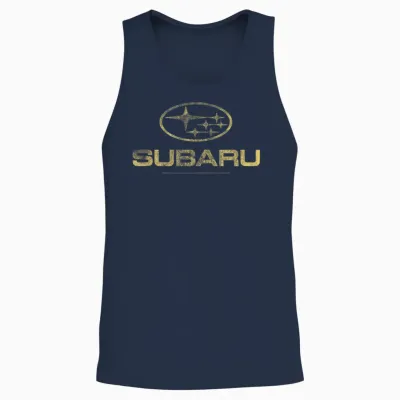 Subaru Distressed Star Logo in Yellow Car Company Unisex Tank Top - Navy