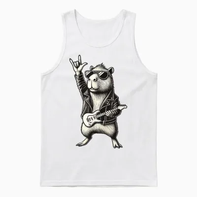 Rock and Heavy Metal Music, Capybara Rocker and Hand Guitar Rock Unisex Tank Top - White