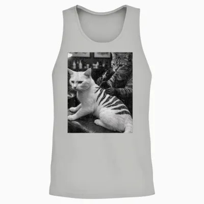Retro Cats Tattoo Dark Humour Cat Gets Inked Unisex Tank Top - Ash