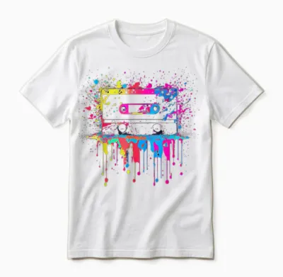 80er 90er Jahre Retro Kassette Outfits & Geschenk Damen Unisex-Erwachsene Schwarz Retro Party T-Shirt S Eu Small U-Ausschnitt Kurzarm Unisex T-Shirt - White