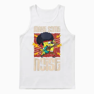 Mademark X Spongebob Squarepants - Spongebob Make Some Noise Rock and Roll Heavy Metal Retro Unisex Tank Top - White