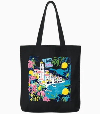 Ciao Bella Italy Amalfi Coast Tote Bags - Black