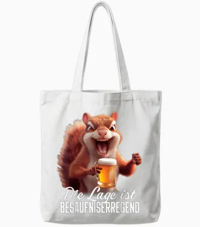 T-Shirt with German Text "die Lage Ist Besäufniserregend" [german Language], Black Tote Bags - White