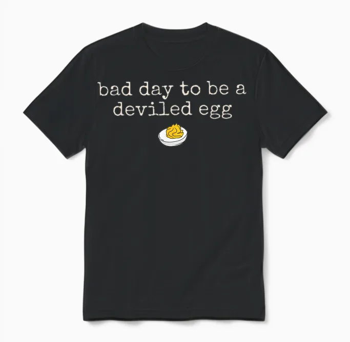 Retro Funny Thanksgiving Dinner Bad Day to Be a Deviled Egg Unisex T-Shirt in Black