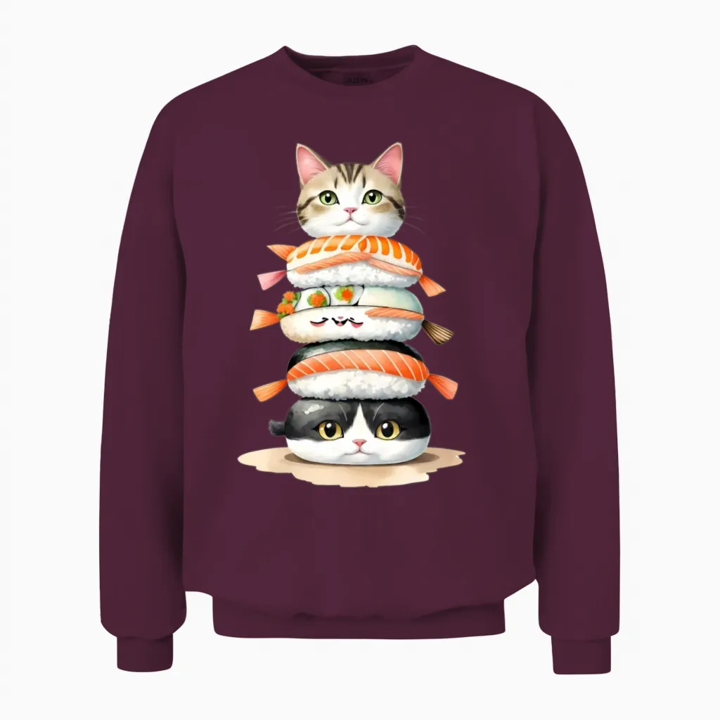 Kawaii Sushi Cats - Cat Lovers Unisex Sweatshirt in Maroon