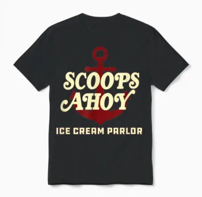 Stranger Things Scoops Ahoy Ice Cream Parlor Logo Unisex T-Shirt - Black