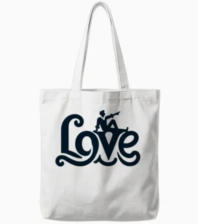 3d Love Typography with Creative Design Tote Bags - White