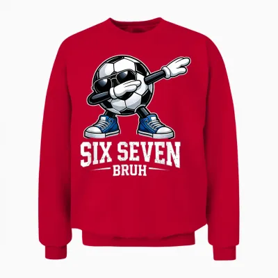 Six Seven Bruh Brainrot Gen Alpha Dabbing Football Unisex Sweatshirt - Red