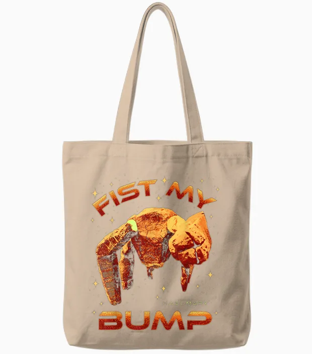 Project Hail Mary Fist My Bump Rocky the Alien Tote Bags in Natural