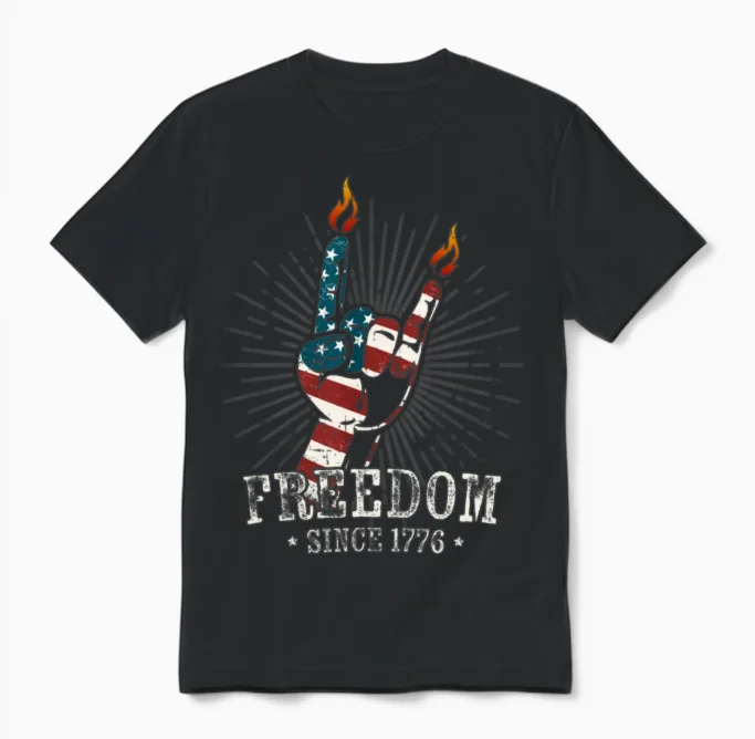 Cool Usa 4th July Freedom Devil Horns Metal Fork Unisex T-Shirt in Black