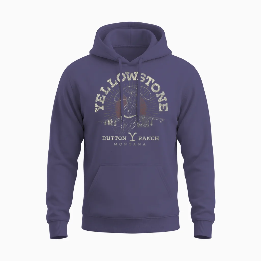 Y Yellowstone Dutton Ranch Roping Riding T-Shirt Black Unisex Adult S Eu Small Classic Short Sleeve Unisex Hoodie in Heather Sport Dark Navy