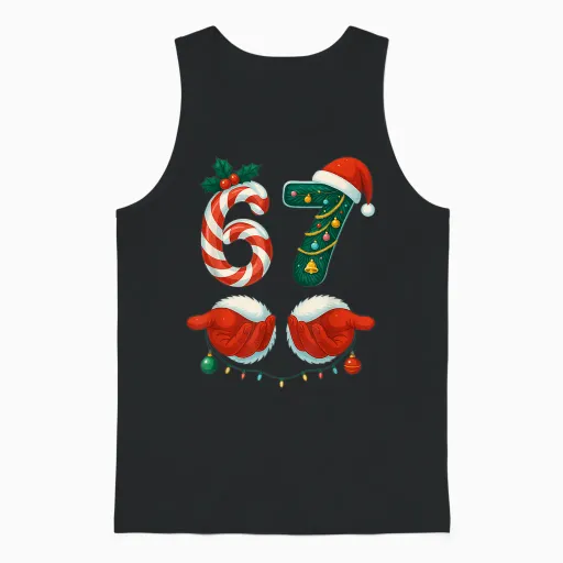 67 Christmas 6 7 Meme Pajamas Holiday Gen Alpha Slang Unisex Tank Top - Black