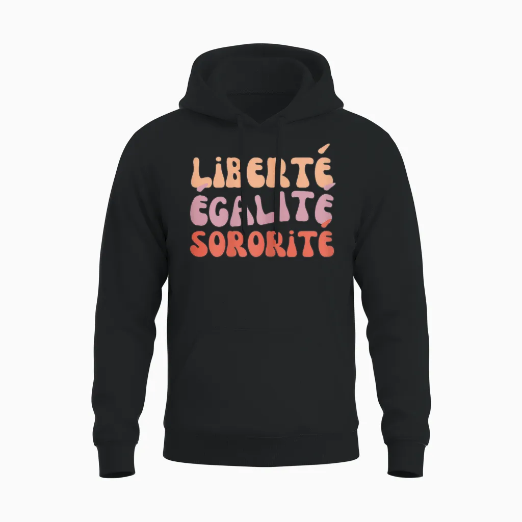 Freedom Equality Sorority Seventies for Sisters and Girlfriends T-Shirt, Black, Female X-Small Unisex Hoodie in Black