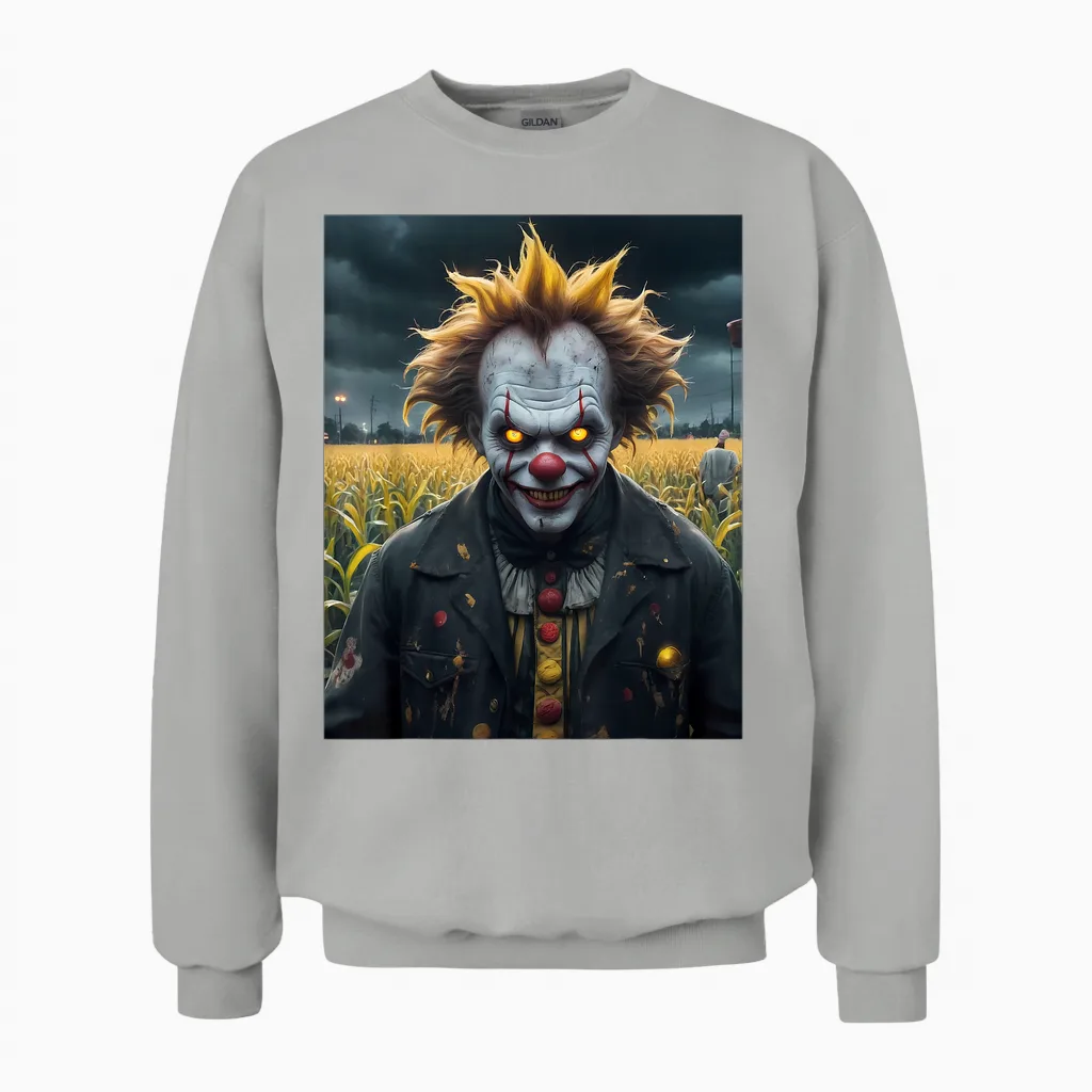 Evil Clown a Cornfield Dark Monster Horror Scary Scary Scary T-Shirt, Black, S Unisex Sweatshirt in Ash