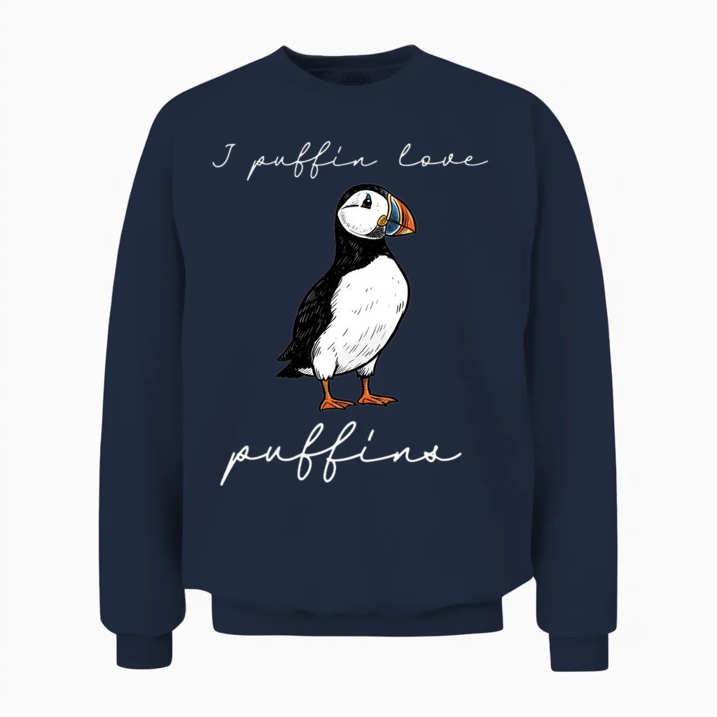 I Puffin Love Puffins Citation D'oiseau De Rivage Humoristique Manche Longue Unisex Sweatshirt in Navy
