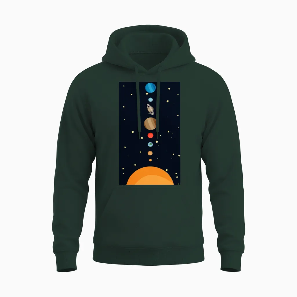 Cartoon Solar System Unisex Hoodie in Forest