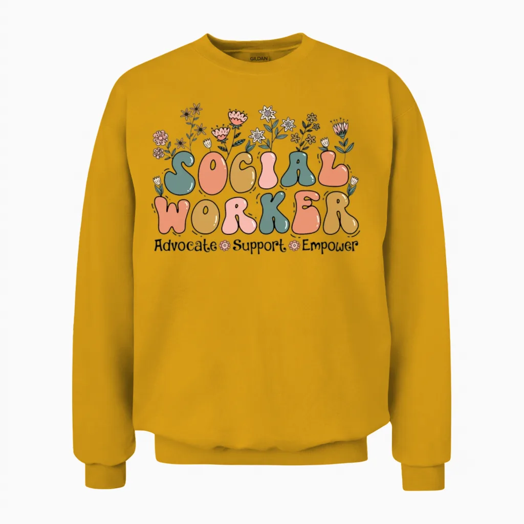 Social Worker Floral Retro & Botanical Gift Unisex Sweatshirt - Gold