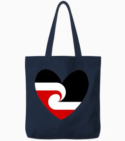 Tino Rangatiratanga Maori Flag Heart Tote Bags - Navy