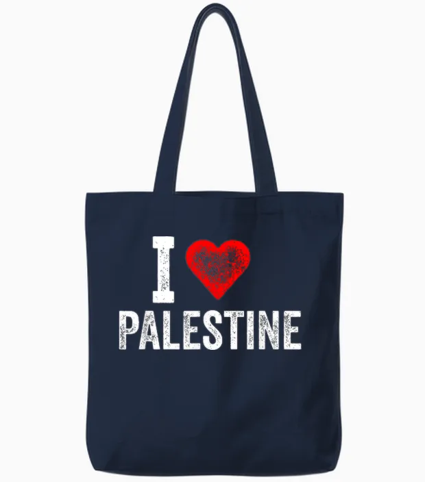Funny Retro Design I Love Palestine with a Red Heart Tote Bags in Navy