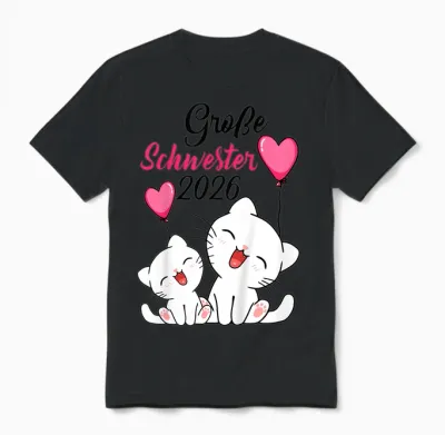Große Schwester 2026 Baby Ankündigung Katzen Geschwister Unisex T-Shirt - Black