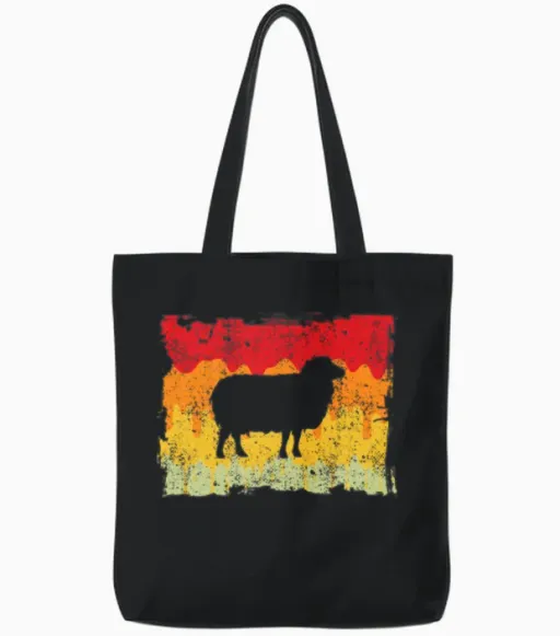 Sheep Retro Tote Bags - Black