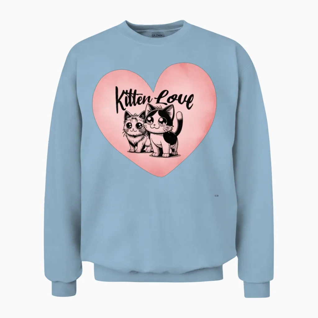 'kitten Love' Cat Petlove Heart Gd Unisex Sweatshirt in Light Blue