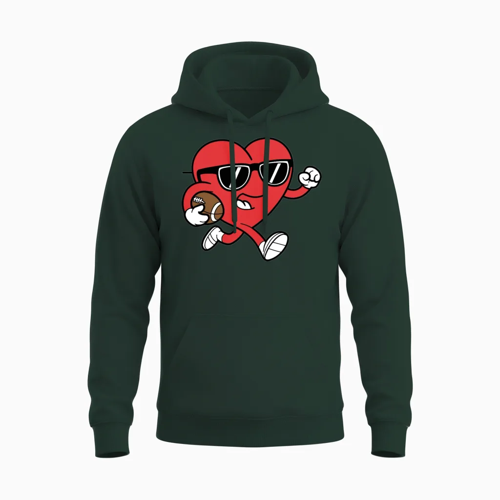 Heart American Football Valentines Day Boys Unisex Hoodie in Forest