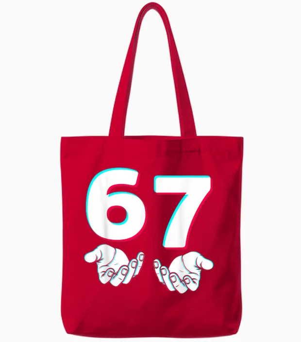 67 Gen Alpha Six Seven Italian 6 7 Brainrot Player Meme Tote Bags in Red