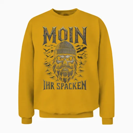 Moin Ihr Spacken North German Low German Skull Moin Unisex Sweatshirt in Gold