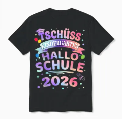 Tschüss Kindergarten Hallo Schule 2026 Schulkind Einschulung Unisex T-Shirt - Black
