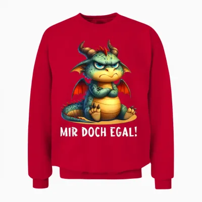 T-Shirt with German Text "mir Aber Egal Drachen" [german Language], Black, S Unisex Sweatshirt - Red