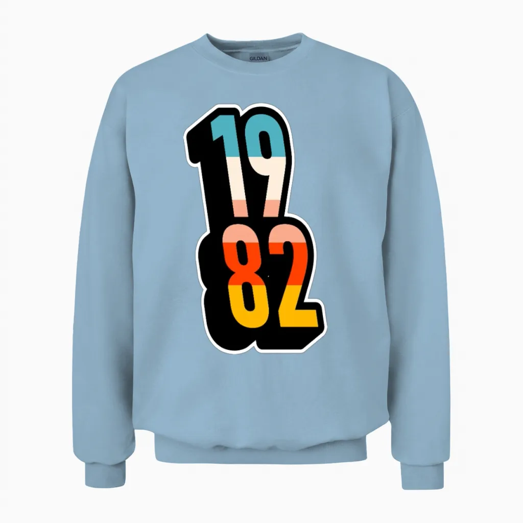 1982 Retro Stripes Unisex Sweatshirt in Light Blue