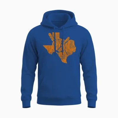 Texas Pride Hook 'em Distressed Men Women Unisex Hoodie - Royal