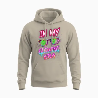 In My Glowing Era Groovy Colorful Bright Unisex Hoodie - Sand
