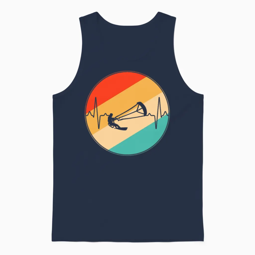 Kitesurfing Retro Heartbeat Unisex Tank Top - Navy