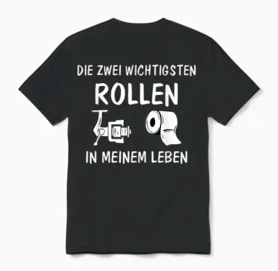 Funny Angel T-Shirt with German Text "die Zwei Wichtigsten Rollen in Meinem Leben ", Black Unisex T-Shirt - Black